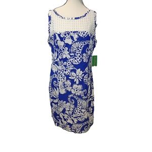 Lilly Pulitzer Women's Blue White Floral Sleeveless Shift Dress eyelet sz 10 NWT